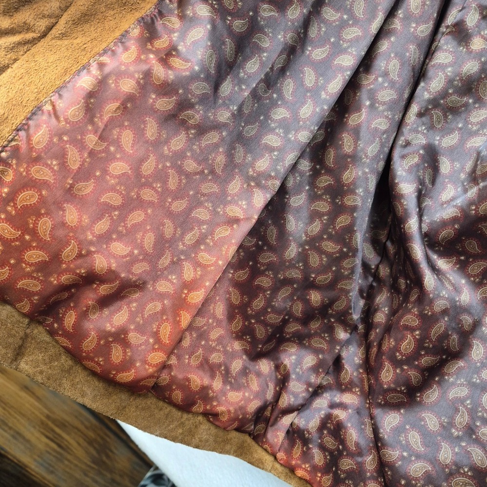 LL Bean Vintage Suede Leather Jacket Cognac Brown Paisley Lining Womens Large - Picture 6 of 16
